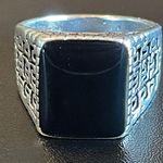 Natural black obsidian S925 silver ring size 8.5 Photo 0