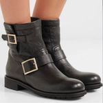 Jimmy Choo Black Leather Moto Biker Boots Size 37 Photo 1