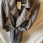 Solitaire NWT: Anthropologie  women’s Gray/Plaid Trench Vegan Suede Jacket- sz- M Photo 6