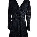 The Kooples  Velvet Dress Flocked Leopard Long Sleeve Black V-Neck Buttons Large Photo 0