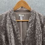 Chico's  Festive Blazer Jacket Women 0 Sm Gold Sequin Mother Pearl Button Pockets Photo 2