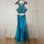 Shail K  4039 turquoise beaded satin halter mermaid two piece prom NEW 2 Photo 5