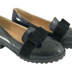 Womens Slip On Loafers Rockabilly Retro Faux Leather Bow Black 38 US Size 7 Photo 0