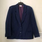 90s VTG 100% Merino Wool Navy blue structured straight boyfriend fit slightly oversize blazer jacket coat long sleeve Size XL Photo 0
