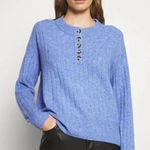 Madewell NEW Donegal dowden Henley Sweater in Coziest Yarn, blue, 2X Photo 0