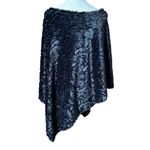 Jet Black Faux Fur Poncho Scarf White Pearls One Size Elegant Cozy Warm Photo 5