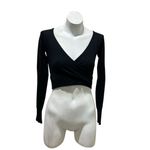 Dreamers Women's Black V-Neck Long Sleeve Crop Top Size S Casual Fall Photo 3