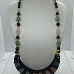 Lee Sands Rainbow Inlay Multicolor Beaded Collar Necklace NWT Black Photo 0