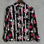 Victoria's Secret  pajama top womens XS short black‎ floral roses satin button up Photo 0