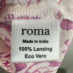 Roma Sleeveless Dress Pink Floral Print Ruffle Trim Tiered Boho Chic Lenzing Size L Photo 2