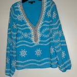 Boston Proper Turquoise & White Beaded Eyelet Tunic Women’s M Photo 1