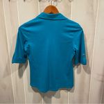 Style & Co Cute aquamarine lightweight roll sleeve pockets button front cotton top soft Photo 7
