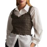 Anthropologie x Mare Mare Tweed Vest Crop Top Brown Preppy Academia Fringe XXS Photo 2