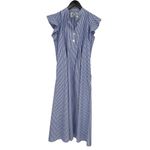 Evi Grintela Mona Midi Dress Blue Stripe XS Ruffle Sleeve Flared Shirt Dress Photo 2