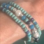 Lucky Brand New  Turquoise Dyed Howlite Pearl and Mixed Blue Beaded Bracelet Set Photo 4