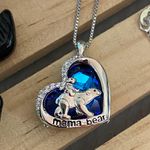Mamma Polar Bear and Baby 925 14K Crystal Necklace Blue Photo 0