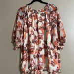 Relativity Relatively Blouse Top Sz 2XL Orange Abstract Fully Lined Tie Front Neckline Photo 3