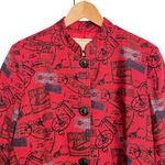VTG Norm Thompson Red Travel Print Linen Cotton Jacket Blazer Women’s Size M Size M Photo 3