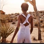 Elevenses Anthropologie Nantucket Ruffled Striped 100% Linen Jumpsuit Size 14 Photo 1