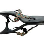 Franco Sarto Black Leather Concha Medallion Thong Kitten Heel Sandals Size 9.5 M Photo 5