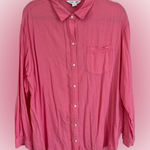 Old Navy Sparkle Berry Pink The Boyfriend Shirt Size L Linen Blend Photo 0