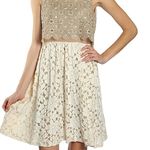 Altar'd State  Gold Beige Floral Shimmer Lace Sleeveless Dress Photo 4