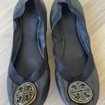 Tory Burch Black Leather Flats with Gold Logo Photo 0