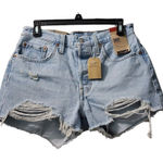Levi's 501 Distressed Denim Shorts Ripped Frayed Hem Light Wash Photo 0