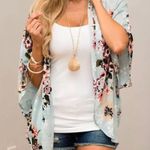 NEW Mint Green Floral Sheer Open Front Kimono Photo 0