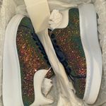 Alexander McQueen  Womens Blue Glitter-1-1/2" Platform Wedge‎ Sneakers Shoes 37.5 Photo 8