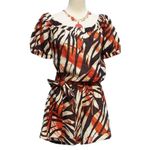 Cache Animal Print Romper 1 Piece Linen Top Pant New Self Belt Button $138 NWT Photo 3