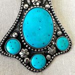 Silver tone turquoise blue southwestern large pendant necklace Photo 4