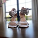 Lulus Dannah High Heels 11 White Suede Rhinestone Pearl Sandals Wedding Bridal Photo 1