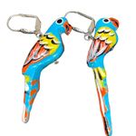 Vintage Wooden Parrot Dangle Earrings 80s Jewelry Tropical Beach Multi Color 2” Blue Photo 3