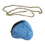 Fashion Statement Womens Crossbody Bag Denim Heart Shape Pewter Gold Chain Strap Blue Photo 9