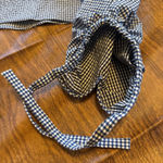 ZARA Women  Cropped Gingham Blouse XS Blue Black White Bow Sleeve Off Shoulder Photo 9