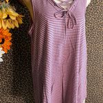 Doe & Rae ✅3/$30✅ NWT  Rose/Black Striped Rayon V-Neck Lace Up Tank Top Blouse LARGE Photo 1