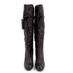 See By Chloe Tall Brown Leather Boots Wool Lined High Heeled Pebbled Size 37.5 Photo 5