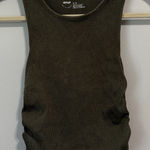 Aerie  Ribbed Cropped Ruched Tank Top Olive Green Size Medium Photo 0