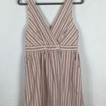 ZARA Red Cream Stripe Button Crossover Bib Linen Mini Dress Large Photo 0