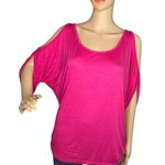Yoins Hot Pink Cold Shoulder Scoop Neck Oversized Blouse Medium Photo 0