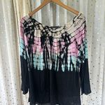 T Party Fashion T Party Women's Tie Dye Mix Media Overlock Stitch Hem Bell Sleeve Top M Photo 1