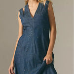 Anthropologie BY Grommet Denim Midi Dress Western Rodeo Flare Studded Size 4P Photo 0