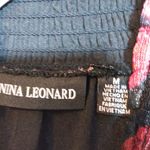 Nina Leonard Elegant Floral Black and Red Dress Mock Neck Sheer Size M Photo 5