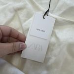 ZARA Shirt Womens Large White 100% Linen Short Sleeve Boxy Pocket Crewneck Top Photo 3