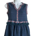 THML  Women Top S Blue Southwest Embroidered Gauzy Fringe Boho‎ Cowgirl Festival Photo 3