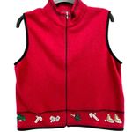 Woolrich Sweater Vest Womens Medium Red 100% Lambswool Holiday Christmas Zip Up Photo 0