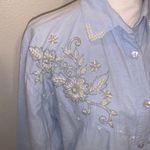 Jane Ashley vintage blue embellished beaded long sleeve button down shirt Photo 3
