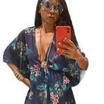 Francesca blue floral top shirt blouse swimsuit coverup Photo 0