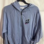 Peloton  hoodie (t-shirt like material) blue with hood and front zip size Medium Photo 1